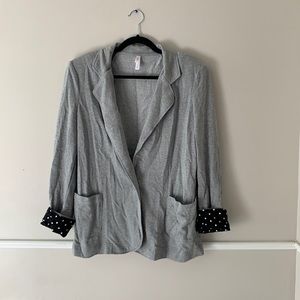 Polka Dot Trim Grey Knit Blazer